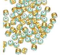 PATIKIL 6mm Cuentas de Ojo Turco Esmaltadas, 100 Pzas Cuentas de Ojo Turco Chapadas en Oro Encantos de Ojo Malvado en Aleación a Granel Espaciador Redondo, Color Azul Lago