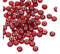 PATIKIL 6mm Cuentas Planas De Ojo Turco, 100 Pcs Amuleto De Ojo Turco Forma Redonda Cuentas Separadoras Conector Colgante Para Hacer DIY Arte Manualidades Pulseras Collares Aretes, Rojo