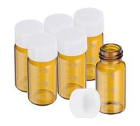 PATIKIL 6Pcs 5ml Pequeños Frascos de Vidrio Marrón con Tapa de Rosca Blanca, Frascos de Muestra Graduados de Vidrio Borosilicato para Almacenamiento de Sólidos, Líquidos y Polvos