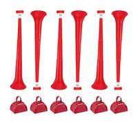 PATIKIL 6Pcs Campanas De Vaca Para Partidos De Fútbol, Campanas De Vaca De 3 Pulgadas Para Eventos Deportivos Al Por Mayor Hacedoras De Ruido Fuertes Campana Con 6Pcs Cornetas, Rojo