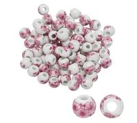 PATIKIL 80 pcs De Cuentas De Cerámica Para Hacer Joyería, 8mm Cuentas De Porcelana Estampadas Con Flores Suministros De Abalorios Hechos A Mano Esmaltados, Rosa Rojo Flor De Ciruelo