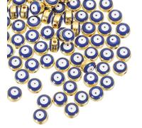 PATIKIL 8mm Cuentas Ojo Malvado, 60 Pcs Cuentas Planas Redondas Turcas Ojo Malvado Con Cuentas Separadoras Borde Dorado Cuentas Ojo Para Hacer Pulseras DIY Collares Aretes, Azul
