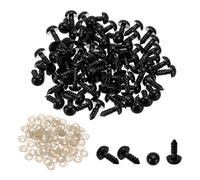 PATIKIL 8mm Ojos de Seguridad, 80 Piezas de Ojos de Plástico con Arandelas Ojos de Seguridad para Animales de Peluche Juguetes de Ganchillo Muñecas Haciendo Manualidades, Negro