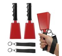 PATIKIL 9" Cencerros Partidos Fútbol 2Pcs Cencerros Para Eventos Deportivos Por Mayor Creadores Ruido Cencerro Metálico Con Mango Y Correa Para Animación Competencia Boda DIY Rojo