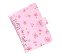 PATIKIL A6 Cubierta Rosa de Carpeta 6 Anillas Redondas Protector de PVC Suave Recargable con Cierre de Botón a Presión para DIY Cuaderno Reuniones con Anillo Plata Estampado Margarita