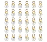 PATIKIL Abalorio de perlas de 4 mm, 100 cuentas de perlas, hermoso bricolaje para hacer joyas, pulseras, aretes, collares, manualidades de boda, beige dorado/blanco dorado