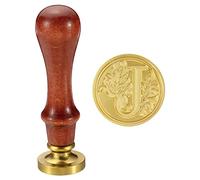 PATIKIL Alfabeto J Cera Lacre Sello, Inicial Letra Sellado Cera Sello Clásico Retro Removible Latón Cabeza Madera Mango para Sobre Invitación Tarjetas, Estilo 2