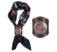 PATIKIL Anillo De Pañuelo Bandana Occidental, Anillo De Cuadrado De Cuero Artesanal Con Gema De Girasol Para Hombres, Hebilla De Pañuelo De Cuero Vintage Para Pañuelos (Marrón/Rojo)