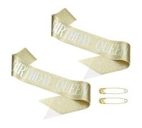 PATIKIL Banda de Cumpleaños para Chicas, 2pcs Banda para Mujeres Sash Reina de Satén Decoraciones de Fiesta con Alfiler de Seguridad para Regalos de Fiesta, Oro Fantasy