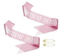 PATIKIL Banda de Cumpleaños para Niñas, 2pcs Banda para Mujeres Sash Reina de Satén Decoraciones de Fiesta con Alfiler de Seguridad para Regalos y Favores de Fiesta, Rosa Fantasy
