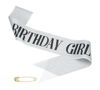 PATIKIL Banda de Cumpleaños para Niñas, Banda para Mujeres, Faja de Satén de Princesa Reina para Decoraciones de Fiesta con Alfiler de Seguridad para Regalos y Favores de Fiesta, Plateado