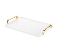 PATIKIL Bandeja de Plástico de 12 x 8,6" con Asas Doradas, Bandeja Rectangular Reutilizable para Servir Postres, Café, Té, en la Mesa de la Sala de Estar, Encimera de Cocina, Blanco
