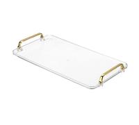 PATIKIL Bandeja de Plástico de 16.1 x 8.7 con Asas Doradas, Bandeja Rectangular Reutilizable para Servir Postres, Café, Té, en Mesa de Sala de Estar, Encimera de Cocina, Transparente