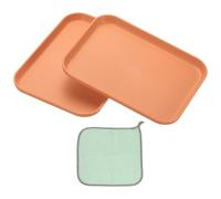 PATIKIL Bandeja De Plástico De 7.9x5.9, 2 Unidades Platos Rectangulares Pequeños Bandejas De Comida Platos De Trigo Vajilla Reutilizable Bandejas Para Postres Con Paño Naranja