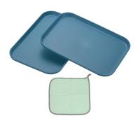 PATIKIL Bandeja De Plástico De 9.5x6.9, 2 Piezas Platos Rectangulares Pequeños Bandejas De Comida Platos De Trigo Vajilla Reutilizable Bandejas Para Postres Servir Azul Oscuro