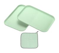 PATIKIL Bandeja De Plástico De 9.5x6.9, 2 Piezas Platos Rectangulares Pequeños Bandejas De Comida Platos De Trigo Platos Reutilizables Bandejas Para Postres Con Paño Para Pasteles Verde