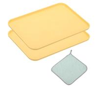 PATIKIL Bandejas de Servicio de Comida Rápida de 10x7, 2Pcs Bandejas de Servicio de Restaurante Reutilizables Paños de Limpieza Incluidos Pequeño Rectangular Multiusos de PP, Amarillo