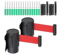PATIKIL Barrera de Cinta Retráctil Fija para Montaje en Pared, 2Pcs 16.4 Pies de Barrera Retráctil con Estuche de Acero para Control de Multitudes en Tiendas, Estadios, Negro/Rojo