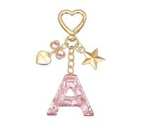 PATIKIL Bling Llavero de Letra A, Estrella Corazón Colgante de Inicial Alfabeto Dije de Bolsa Resina Accesorio Personalizado para Mujer Regalo Decoración de Mochila Bolso Coche, Rosa