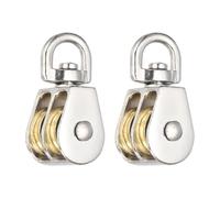 PATIKIL Bloque de polea doble, (carga de 500 kg, 47 mm de longitud) (2 piezas), aleación de zinc resistente, rueda giratoria de aparejo, polea fija de elevación para cuerda de alambre, equipo de