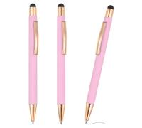 PATIKIL Bolígrafo con punta capacitiva, 3 bolígrafos de metal 2 en 1, tinta negra, 1,0 mm, punta media, para pantallas táctiles estilo 2, rosa claro