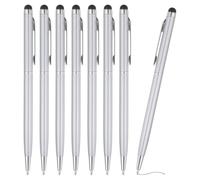 PATIKIL Bolígrafo con punta capacitiva, 8 unidades, 2 en 1, bolígrafo de metal, tinta negra, 1,0 mm, punta media, para pantallas táctiles, color plateado