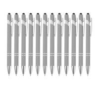 PATIKIL Bolígrafo con punta de lápiz capacitivo, 12 unidades, bolígrafo metálico 2 en 1, tinta negra, 1,0 mm, lápiz capacitivo de punta media para pantallas táctiles estilo 3, gris claro