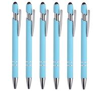 PATIKIL Bolígrafo con punta de lápiz capacitivo, paquete de 6 bolígrafos de metal 2 en 1, tinta negra, punta media de 1,0 mm, lápiz capacitivo para pantallas táctiles, estilo 1, azul claro