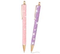 PATIKIL Bolígrafo de Purpurina, 2Pcs Bolígrafos Brillantes con Lentejuelas, Bolígrafo Retráctil Elegante de Metal para Escribir y Journaling con Tinta Negra para Mujeres Niñas, Rosa Morado