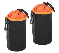 PATIKIL Bolsa para Lente de Cámara 2 Unidades Funda con Cordón de 3.9" de Diámetro Interior x 7.1" de Altura de Neopreno Grueso y Protector Negro Naranja