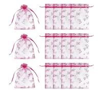 PATIKIL Bolsas De Organza, 100 Pcs 13 X 18cm Bolsa De Malla para Dulces con Cordón Bolsas De Regalo para Joyería con Mariposa para Bodas Navidad Festival, Rojo Rosa Plateado