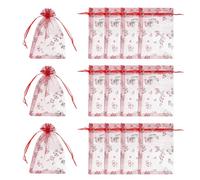 PATIKIL Bolsas De Organza 100 Pcs 13 X 18cm Bolsa De Malla para Dulces con Cordón Bolsas De Regalo para Joyería con Mariposa para Boda Navidad Fiesta Rojo Plateado