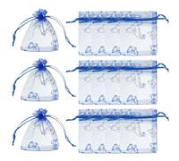 PATIKIL Bolsas De Organza, 100 Pcs 7 X 9cm Bolsa De Malla para Dulces con Cordón Bolsas De Regalo para Joyería con Mariposa para Bodas Navidad Festival Suministros, Azul Zafiro Plateado