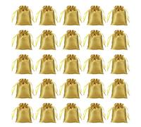 PATIKIL Bolsas de Satén con Cordón, Pack de 50 Bolsas de Regalo Mini de 3x4 Pulgadas para Bodas, Cumpleaños, Navidad, Fiestas de Joyería, Tono Dorado
