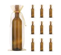 PATIKIL Bolsas de vino de organza de 14 x 5 pulgadas, 20 bolsas de regalo de malla transparente para botellas de vino, bolsas con cordón, reutilizables para recuerdos de fiesta y boda, color dorado