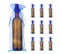 PATIKIL Bolsas de vino de organza de 14 x 5 pulgadas, 20 bolsas de regalo de malla transparente para botellas de vino, bolsas con cordón, reutilizables para recuerdos de fiesta y boda, color azul