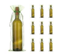 PATIKIL Bolsas de vino de organza de 14 x 5 pulgadas, 20 bolsas de regalo de malla transparente para botellas de vino, bolsas con cordón, reutilizables para recuerdos de fiesta y boda, color verde