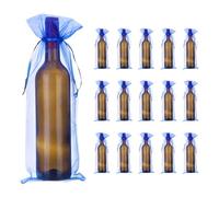 PATIKIL Bolsas de vino de organza de 14 x 5 pulgadas, 40 bolsas de regalo de malla transparente para botellas de vino, bolsas con cordón, reutilizables para recuerdos de fiesta y boda, color azul