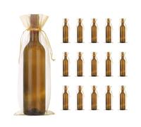 PATIKIL Bolsas de vino de organza de 14 x 5 pulgadas, 40 bolsas de regalo de malla transparente para botellas de vino, bolsas con cordón, reutilizables para recuerdos de fiesta y boda, color dorado