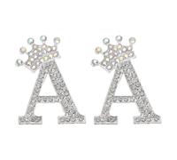 PATIKIL Broche de letra, 2 piezas de corona con inicial de diamantes de imitación del alfabeto A, insignias de solapa para mujer, trajes, vestidos, abrigos, ropa, manualidades, tono plateado