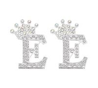 PATIKIL Broche de letra, 2 piezas de corona con inicial de diamantes de imitación del alfabeto E para solapa de mujer, trajes, vestidos, abrigos, ropa, manualidades, tono plateado