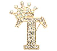 PATIKIL Broche de Letra con Tiara, Alfiler de Diadema con Inicial Alfabeto de Rhinestone para Mujer Adorno Fino para Vestido Trajes Abrigo Bolsa Personalizado DIY, Dorado, Letra T