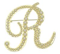 PATIKIL Broche de Letra Inicial, Alfiler de Perla de Cursiva Escritura de Metal para Mujer Adorno Elegante para Solapa Vestido Trajes Abrigo Bolsa Personalizado DIY, Dorado, Letra R