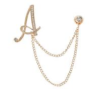 PATIKIL Broche De Solapa Con Cadena Colgante De Letra, Letra Inicial A Con Cristales Colgante Para Alfiler De Solapa Alfabeto A-Z Broches Para Hombres Y Mujeres, Color Dorado