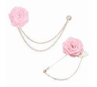 PATIKIL Broche De Solapa De Rosa Para Hombres 2 Estilos De Tela Sólida Kit De Boutonnieres De Hoja Dorada Broche De Espiga Con Borla De Ráfaga Para Boda Rosa