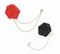 PATIKIL Broche De Solapa De Rosa Para Hombres 2 Estilos Kit De Broche De Tela Con Rosa Hojas Doradas Boutonnieres Broche Y distintivo De Satén Para Traje De Boda De Hombre Rojo/Negro