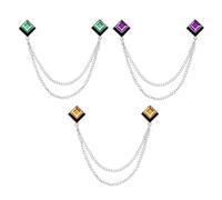PATIKIL Broches Cadena Con Gemas, 3Pcs Broche Traje Con Colgante Cadena Y Borla, distintivo Cristal Cuadrada, Alfileres Solapa Para Mujeres, Tonos Plateados (Amarillo/Verde/Morado)