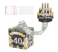 PATIKIL Caja De Dinero para Cumpleaños 40 para Regalo De Efectivo, Caja De Dinero para Cumpleaños con 100 Bolsas Transparentes para Decoraciones Niño Mejor Amigo, Negro Dorado