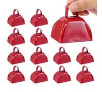 PATIKIL Campanas de Vaca de 3.0 In para Juegos de Fútbol, 12 Cencerros para Eventos Deportivos a Granel para Hacer Ruido, Campana de Vaca de Metal con Mango, Color Rojo