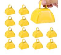 PATIKIL Campanas de Vaca de 3.0 In para Juegos de Fútbol, 12 Cencerros para Eventos Deportivos a Granel para Hacer Ruido, Campana de Vaca de Metal con Mango para Animar, Amarillo